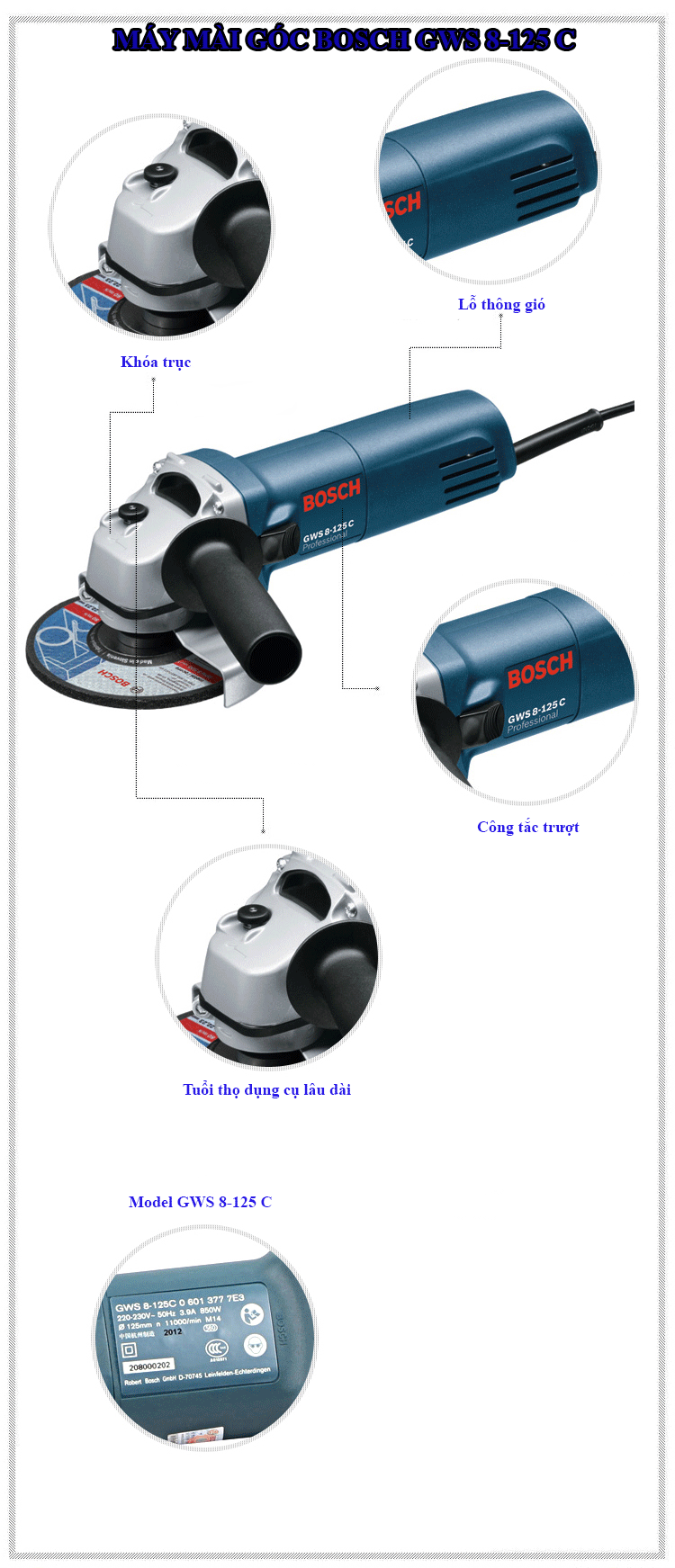 Máy mài góc Bosch GWS 8-125C 125MM - 850W 2 Máy mài góc Bosch GWS 8-125C 125MM - 850W