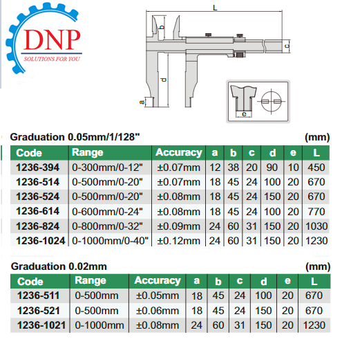 thietbicn.1236-511(1) Thước cặp cơ khí 500mm INSIZE 1236-511